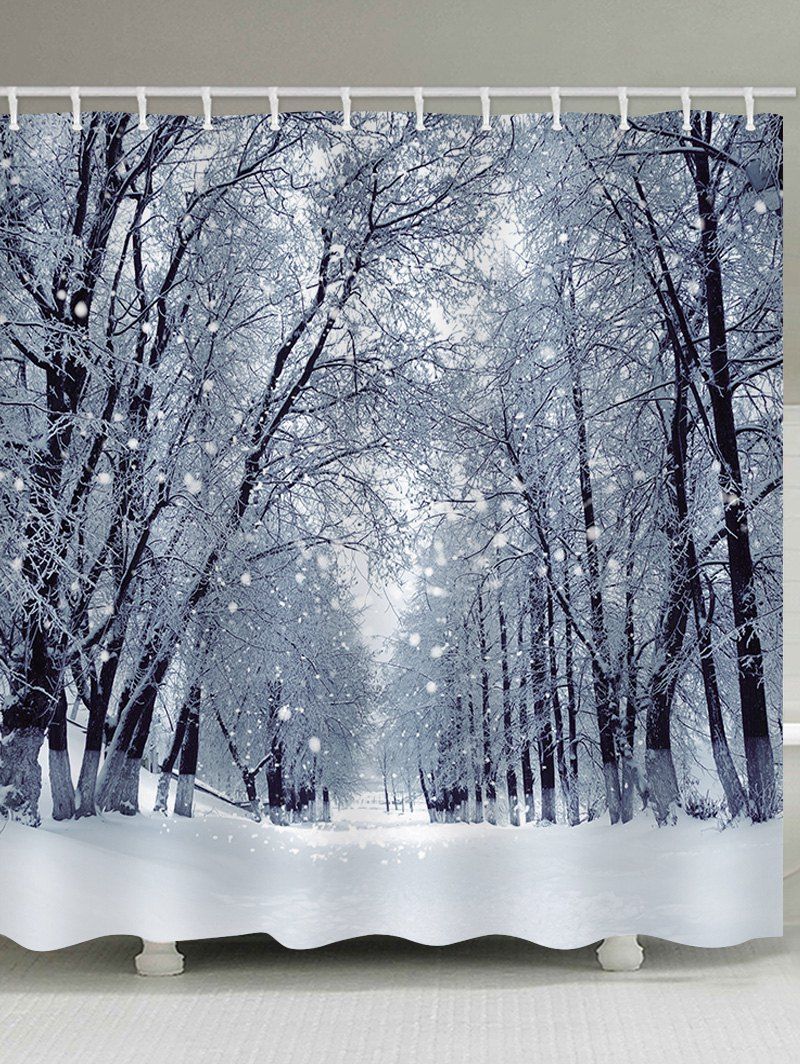 

Christmas Snow Forest Road Pattern Waterproof Bathroom Shower Curtain, Mist blue