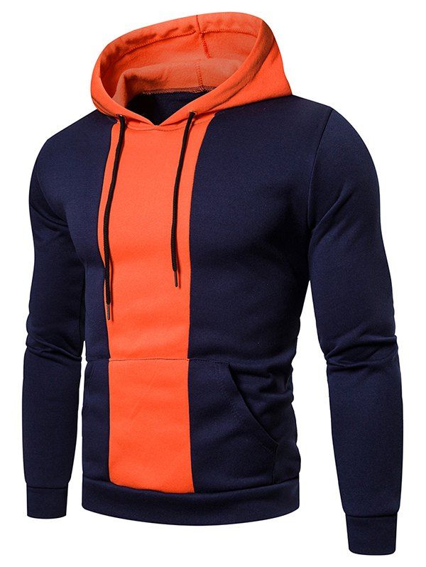 

Color-blocking Print Pocket Hoodie, Cadetblue