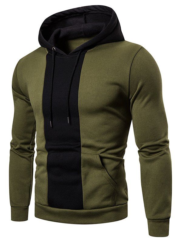 

Color-blocking Print Pocket Hoodie, Army green
