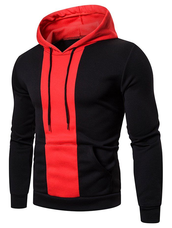 

Color-blocking Print Pocket Hoodie, Black