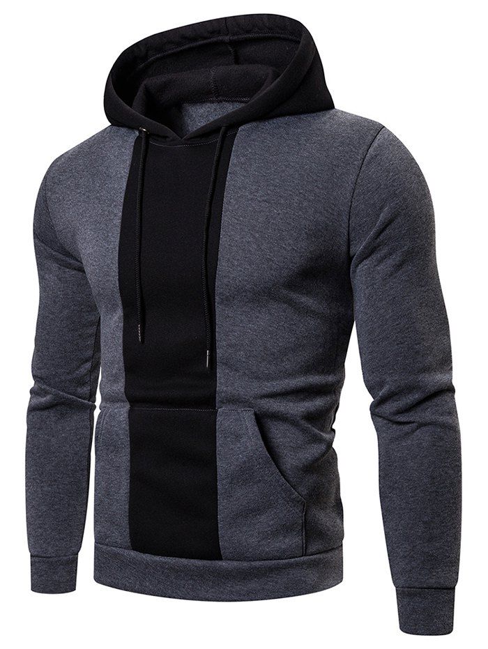 

Color-blocking Print Pocket Hoodie, Gray