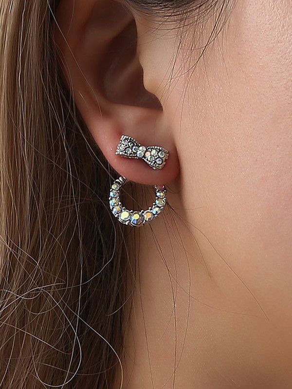 

Rhinestone Bowknot Ring Stud Earrings, Silver
