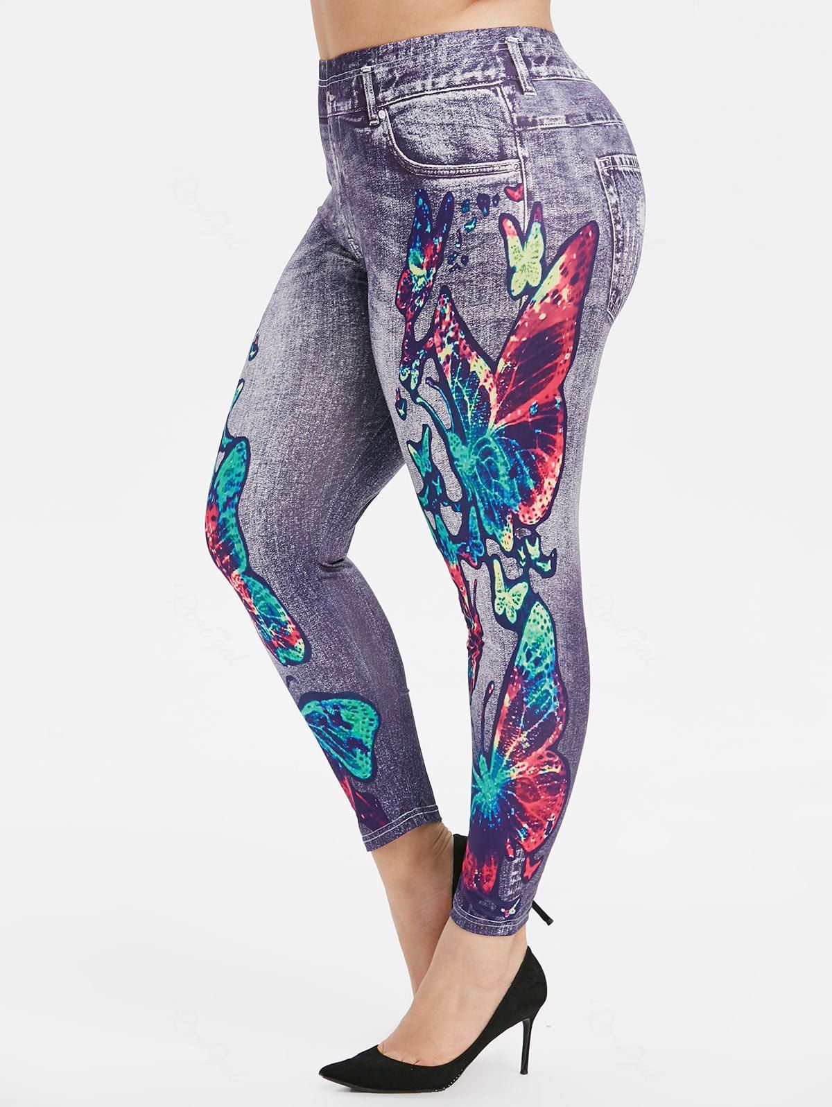 New Plus Size Butterfly Print Skinny 3D Jeggings  