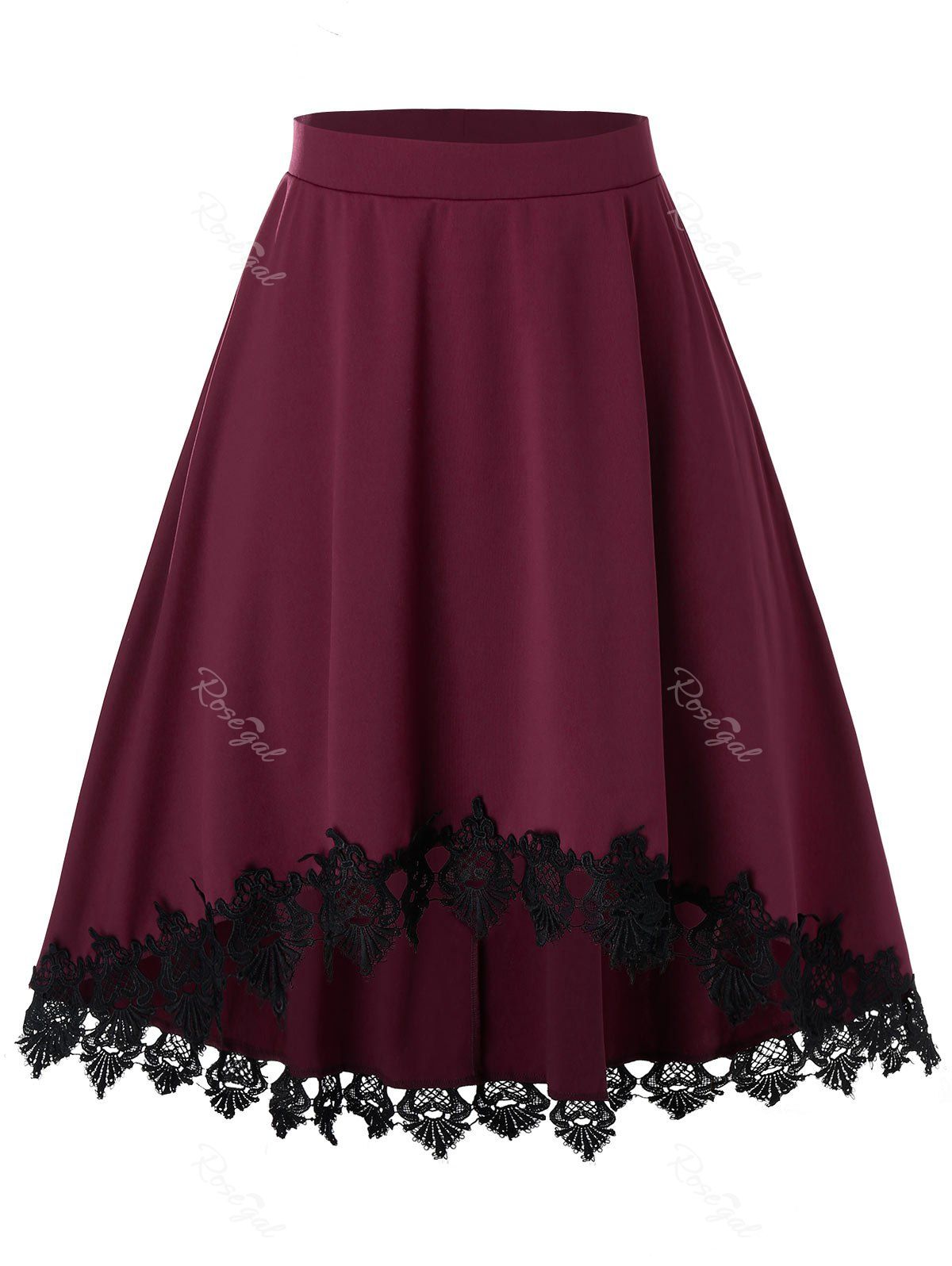 

Plus Size High Low Applique Panel A Line Skirt, Velvet maroon