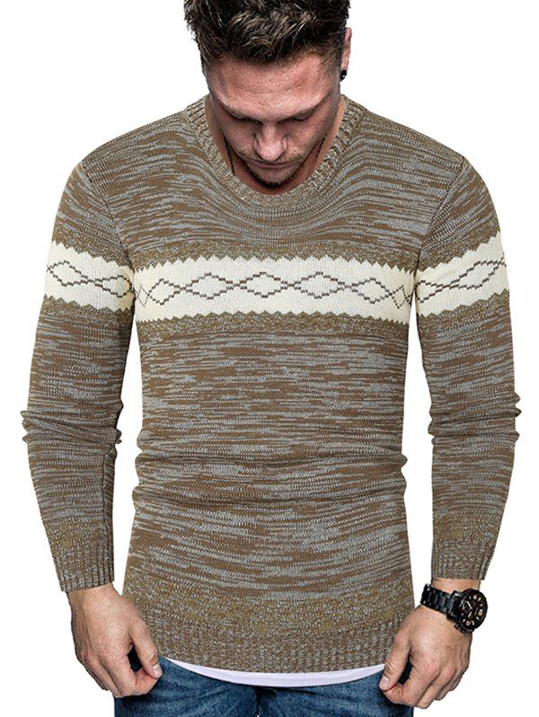 

Rhombus Graphic Crew Neck Heather Knit Sweater, Khaki