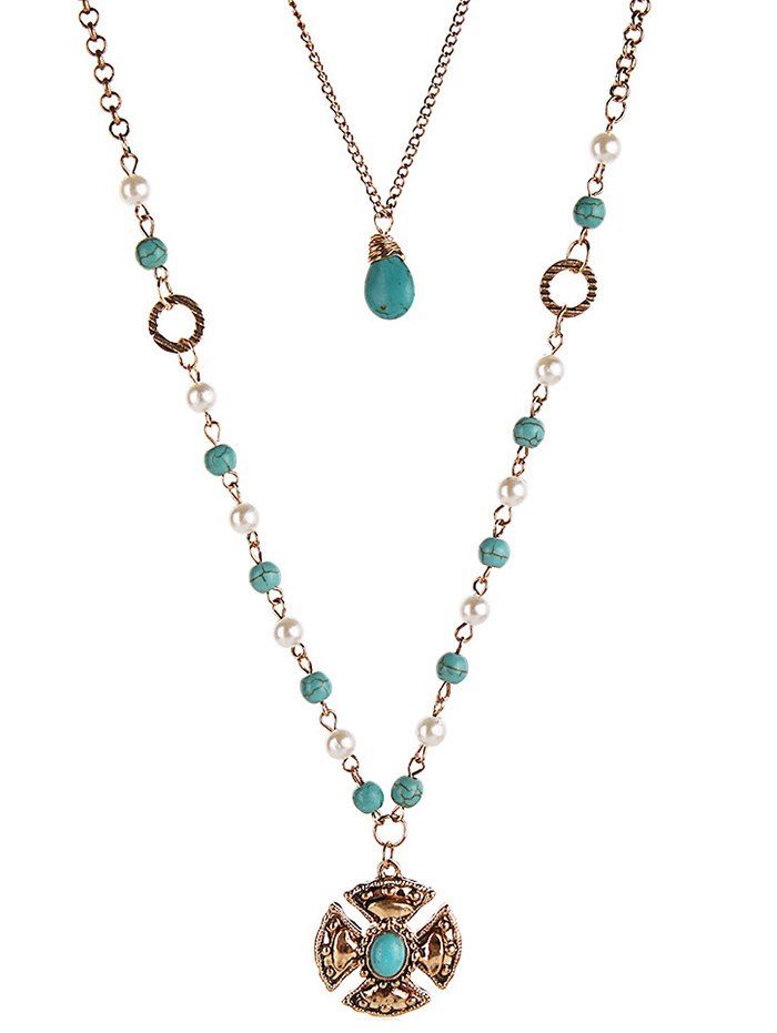 

Bohemian Artificial Turquoise Layered Necklace, Gold