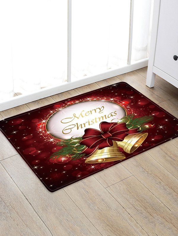 

Christmas Bowknot Bells Greeting Pattern Water Absorption Area Rug, Multi