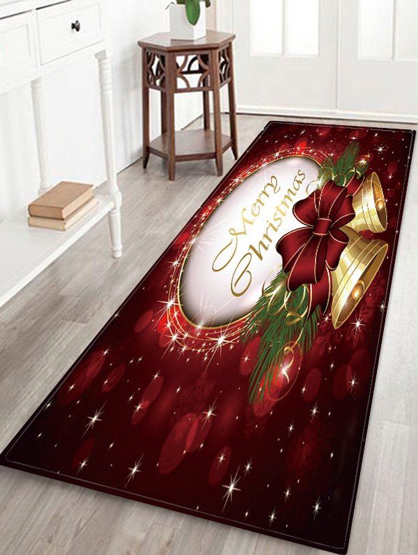 

Christmas Bowknot Bells Greeting Pattern Water Absorption Area Rug, Multi