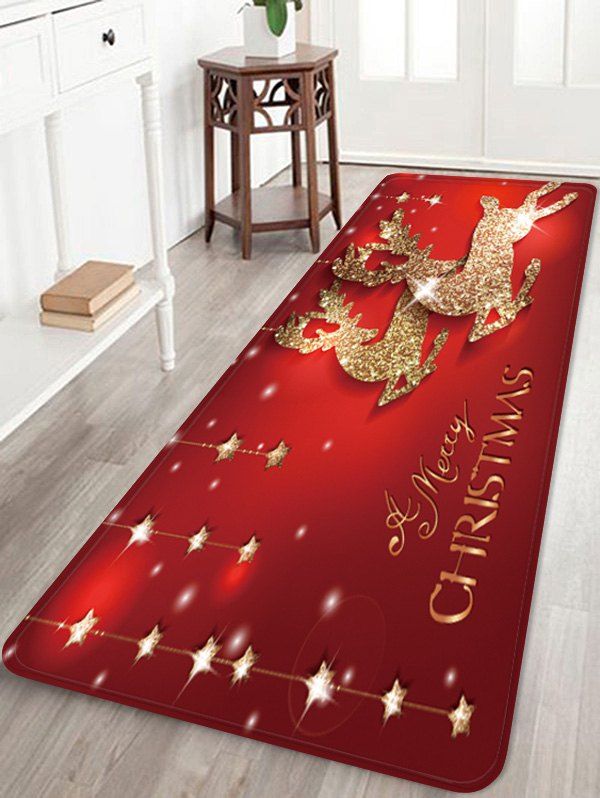 

Christmas Elk Stars Greeting Pattern Water Absorption Area Rug, Lava red