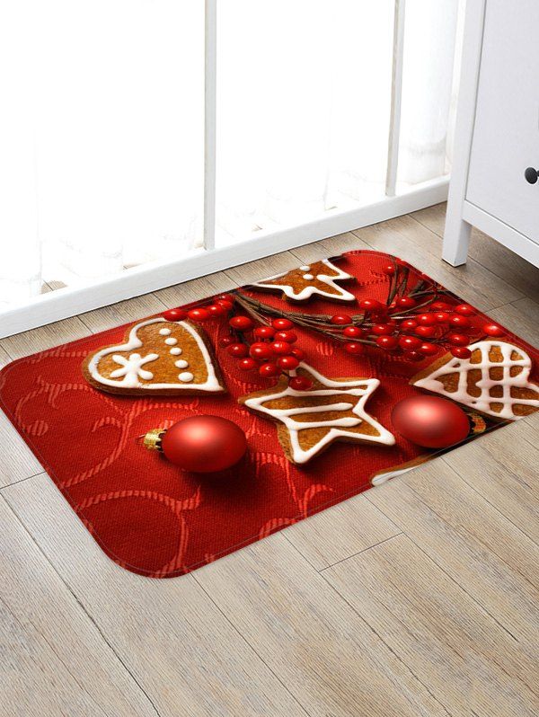 

Christmas Balls Heart Biscuit Pattern Water Absorption Area Rug, Lava red