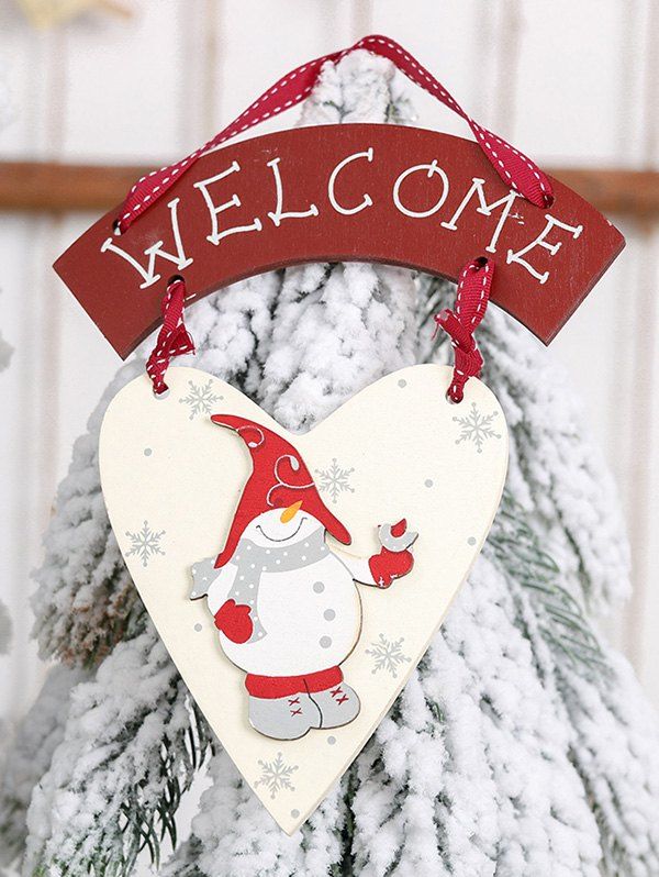 

Christmas Tree Decoration Snowman Heart Shape Wooden Hanging Sign, Red