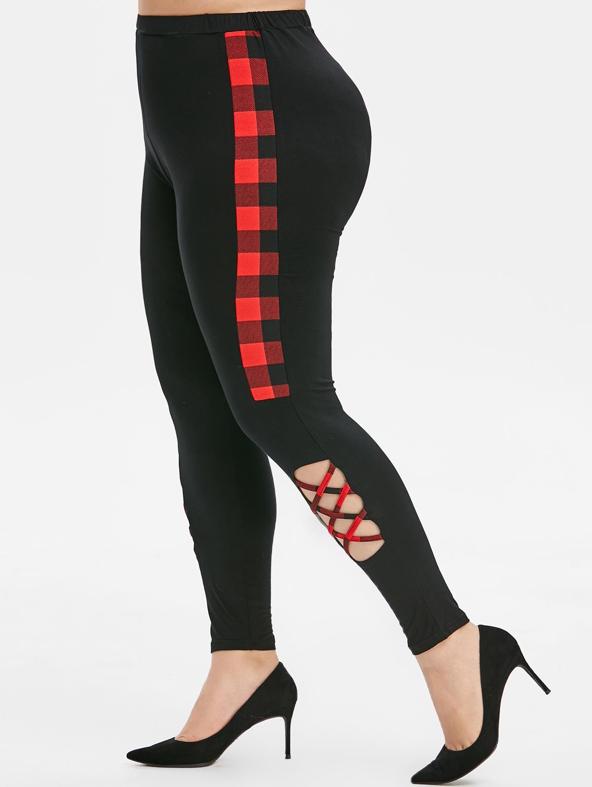 

Plus Size Plaid Lattice Leggings, Black