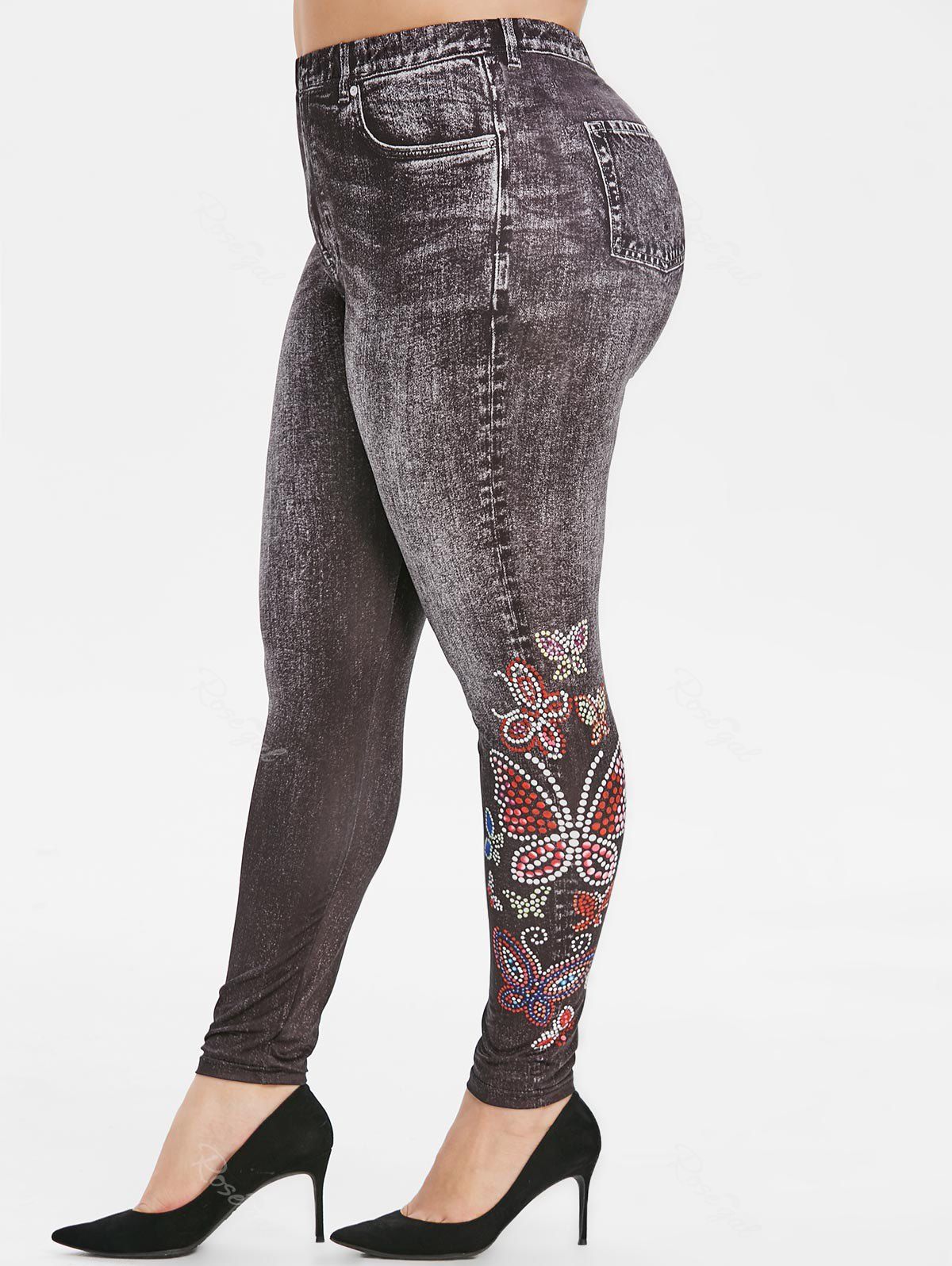 

Plus Size 3D Butterfly Print Jeggings, Black
