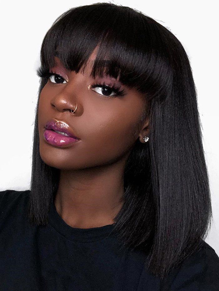 

Synthetic Medium Full Bang Straight Bob Wig, Black