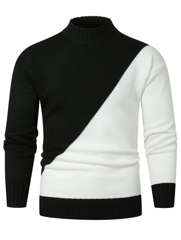 

Contrast Color Mock Neck Drop Shoulder Sweater, Black