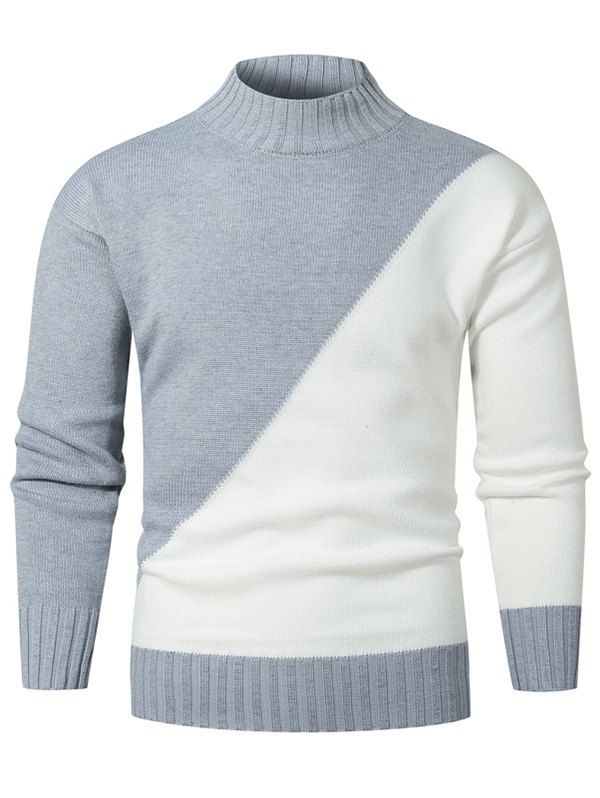 

Contrast Color Mock Neck Drop Shoulder Sweater, Gray