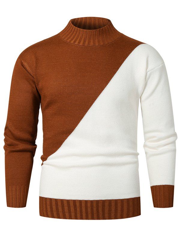 

Contrast Color Mock Neck Drop Shoulder Sweater, Khaki