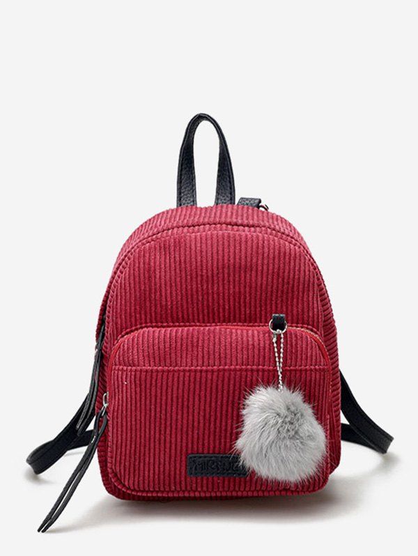 

Fuzzy Ball Canvas Small Backpack, Red wine