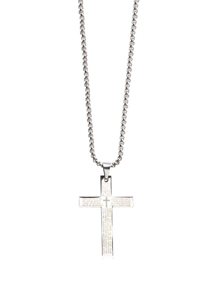 

Metal Cross Letter Bible Pendant Necklace, Silver