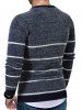 Letter Striped Crew Neck Fuzzy Sweater -  