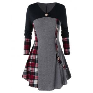 

Plus Size Plaid Long Tunic Tee, Battleship gray