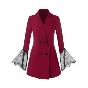 

Plus Size Double Breasted Lace Bell Sleeve Blazer, Red wine