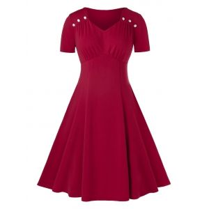 

Plus Size Sweetheart Neck Midi Ruched A Line Dress, Red wine