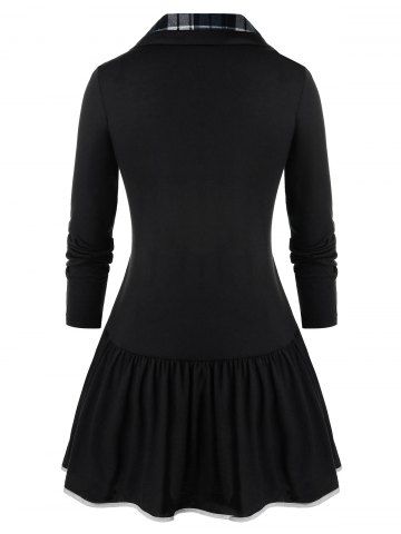 

Plus Size Plaid Flounce Lace Up T Shirt, Black
