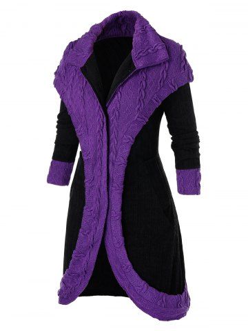 

Plus Size Two Tone Cable Knit Cardigan, Multi-a