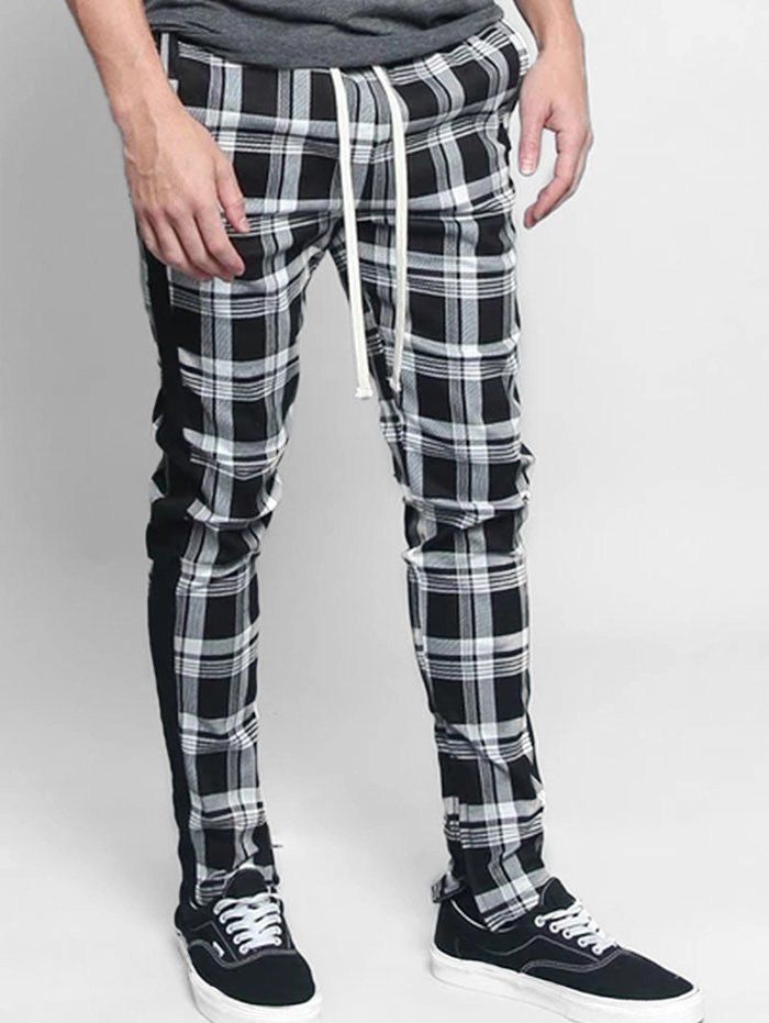 

Plaid Pattern Casual Drawstring Pants, Black
