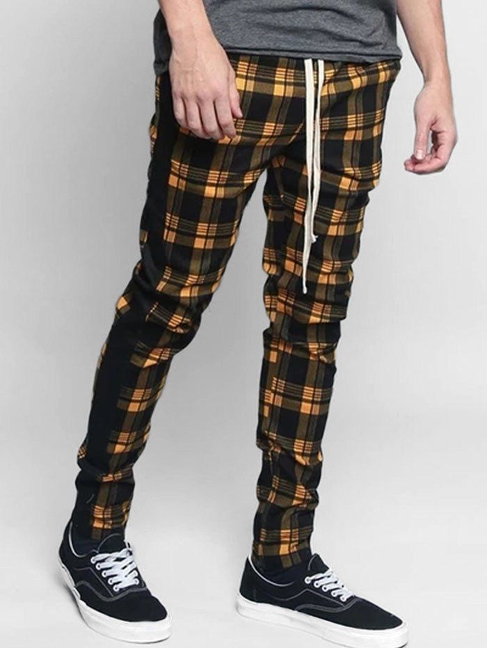 

Plaid Pattern Casual Drawstring Pants, Yellow