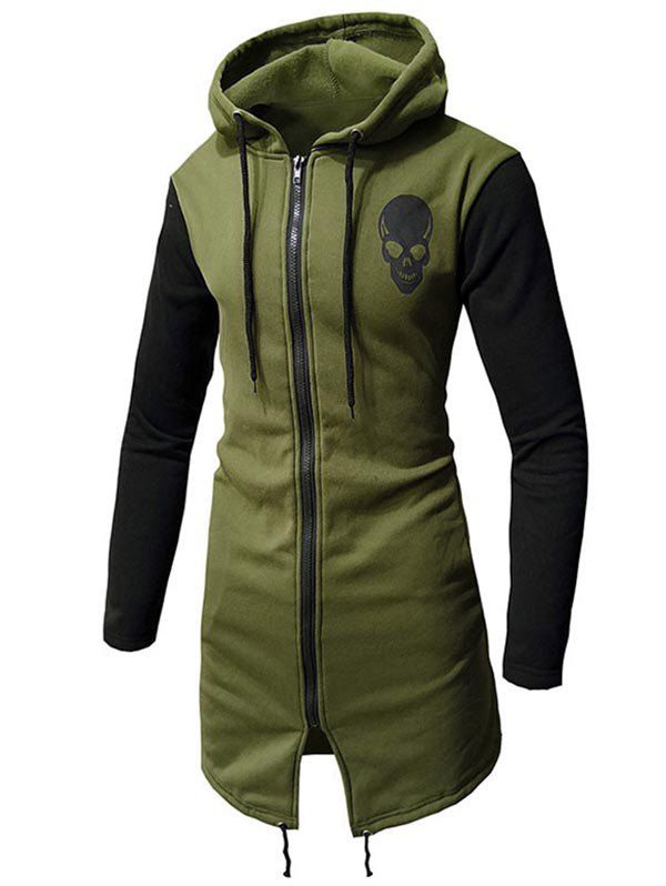 

Skull Print Color Spliced Zip Up Hoodie, Army green