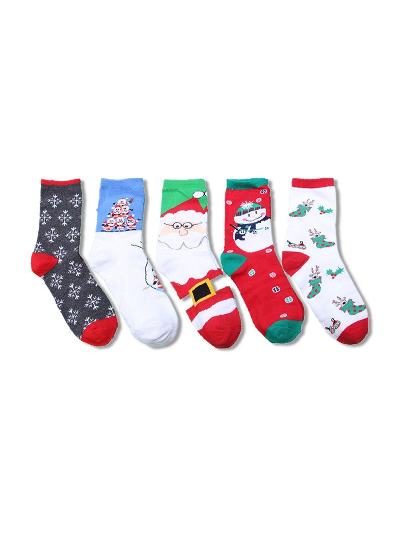 

5Pairs Christmas Elk Santa Snowman Socks Set, Multi-b