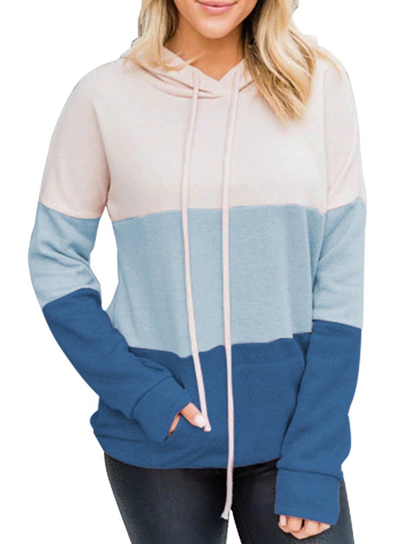 

Colorblock Drop Shoulder Front Pocket Hoodie, Blue