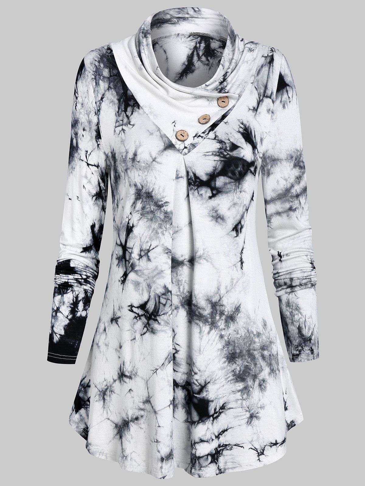

Tie Dye Cowl Neck Long Sleeve T Shirt, White