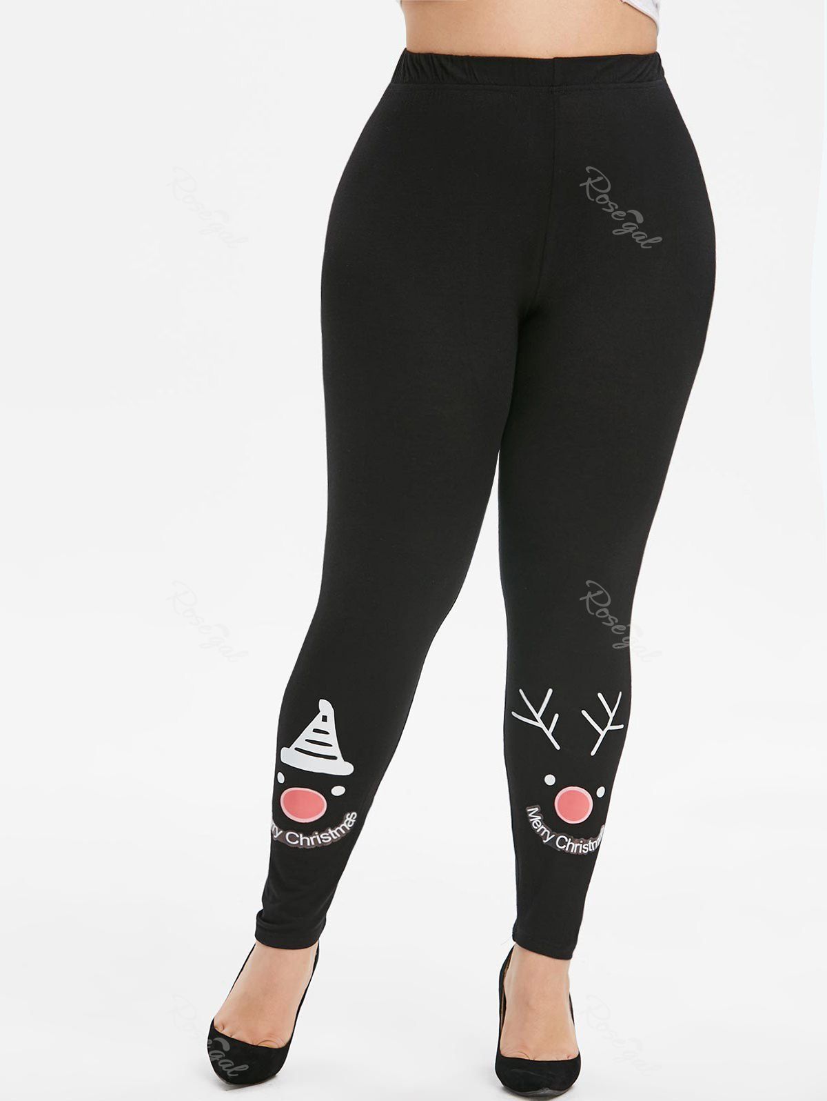 

High Waisted Merry Christmas Graphic Plus Size Leggings, Black