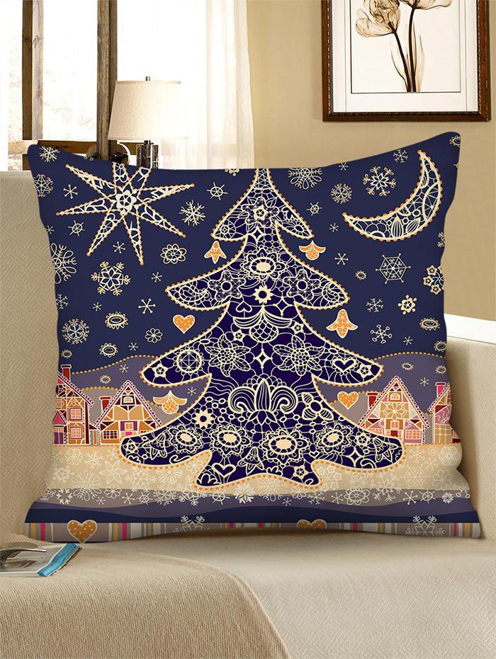 

Christmas Tree Moon Polyester Pillow Cover, Multi