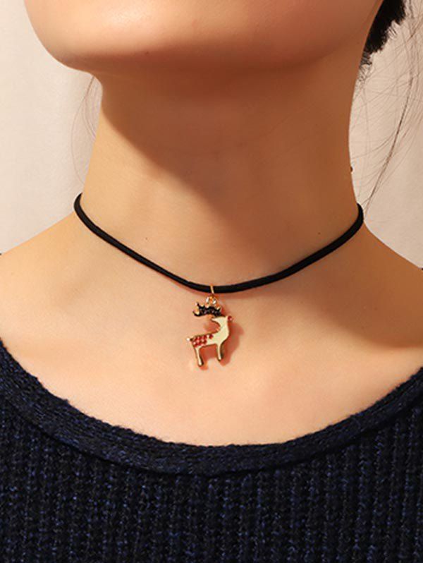 

Deer Shape Pendant Choker Necklace, Black