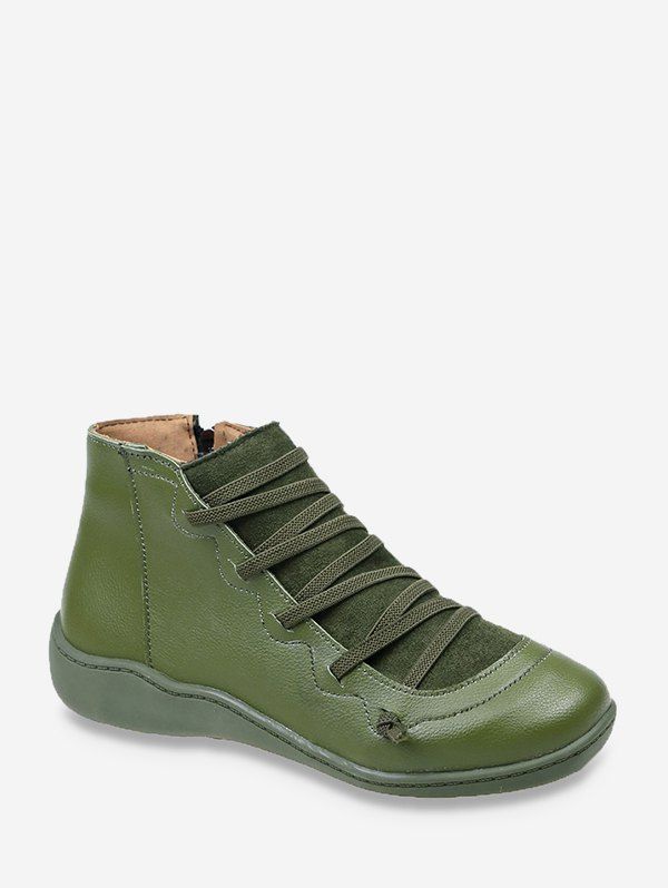 

Criss-cross Patch Round Toe Ankle Boots, Green