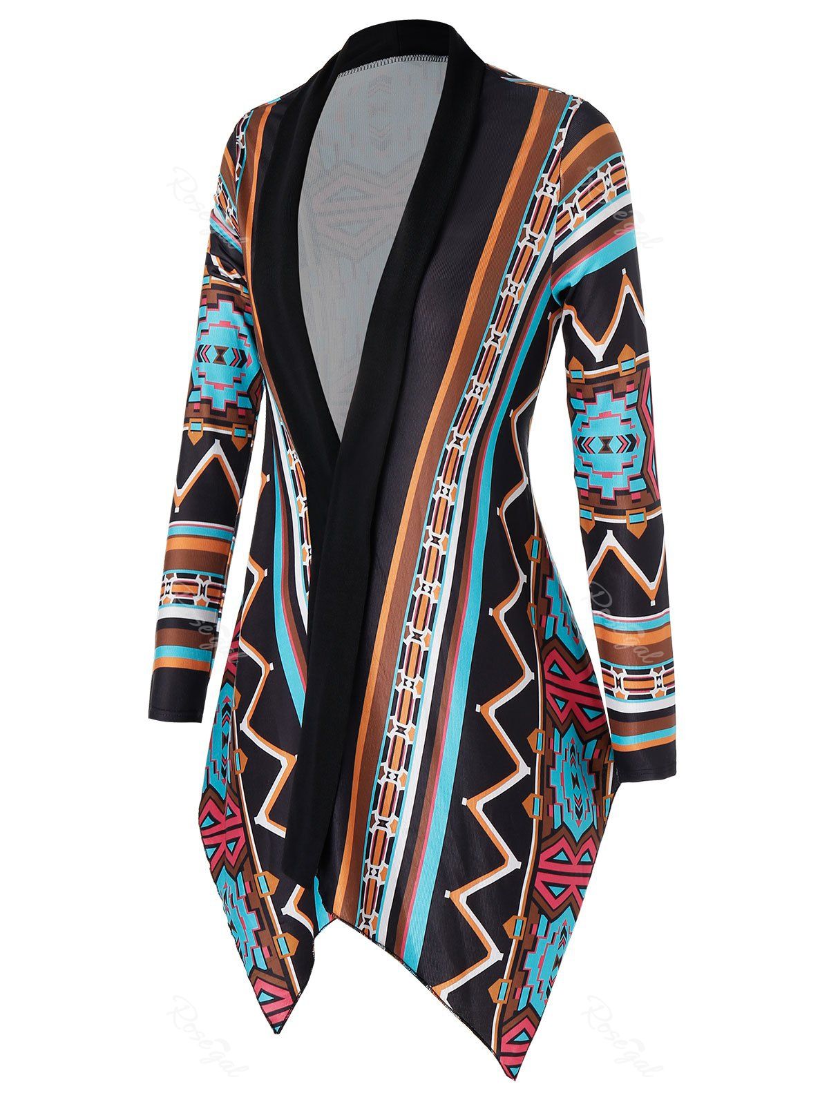 

Plus Size Geometry Asymmetric Cardigan, Multi-a