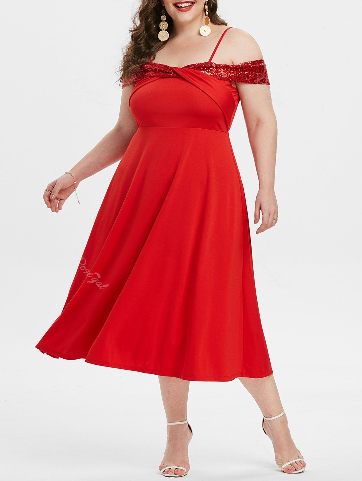 

Plus Size Front Twist Sequin Cocktail Party Dress, Red