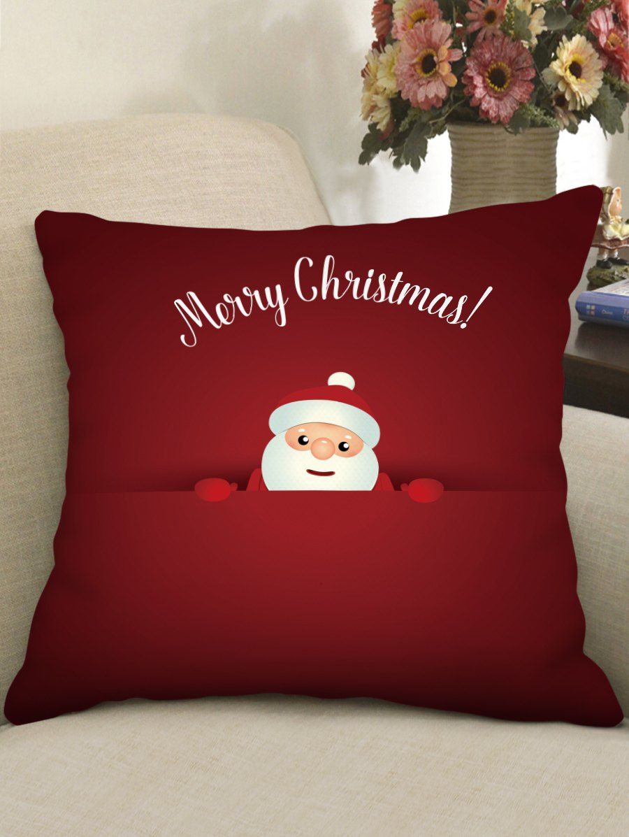 

Christmas Santa Claus Greeting Printed Decorative Pillowcase, Red wine