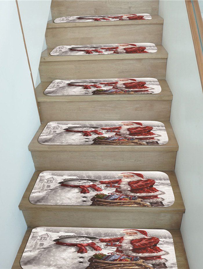 

Christmas Santa Claus Snowman Gifts Pattern Stair Tread Rugs, Multi