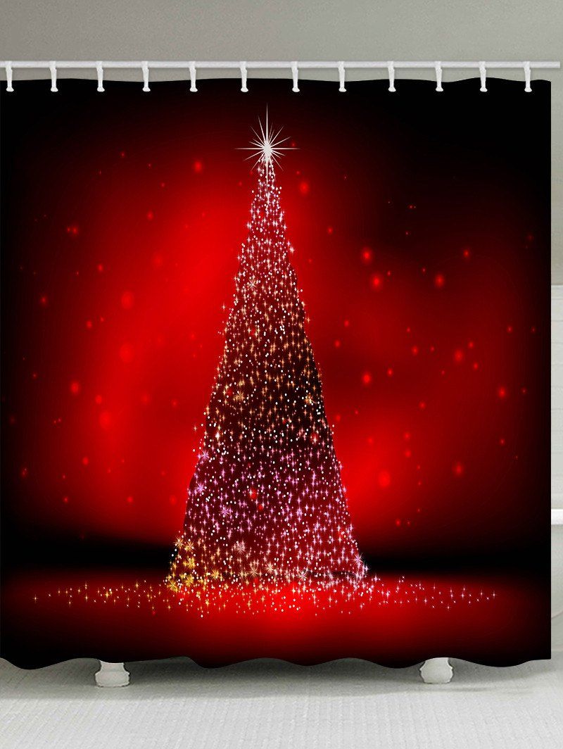 

Christmas Tree Light Print Waterproof Bathroom Shower Curtain, Red