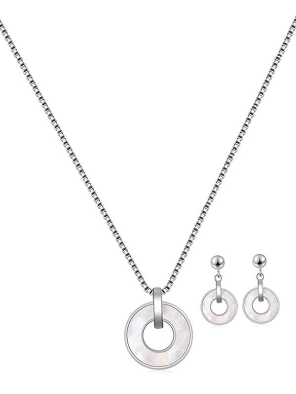 

Brief Hollow Circle Pendant Jewelry Set, Silver
