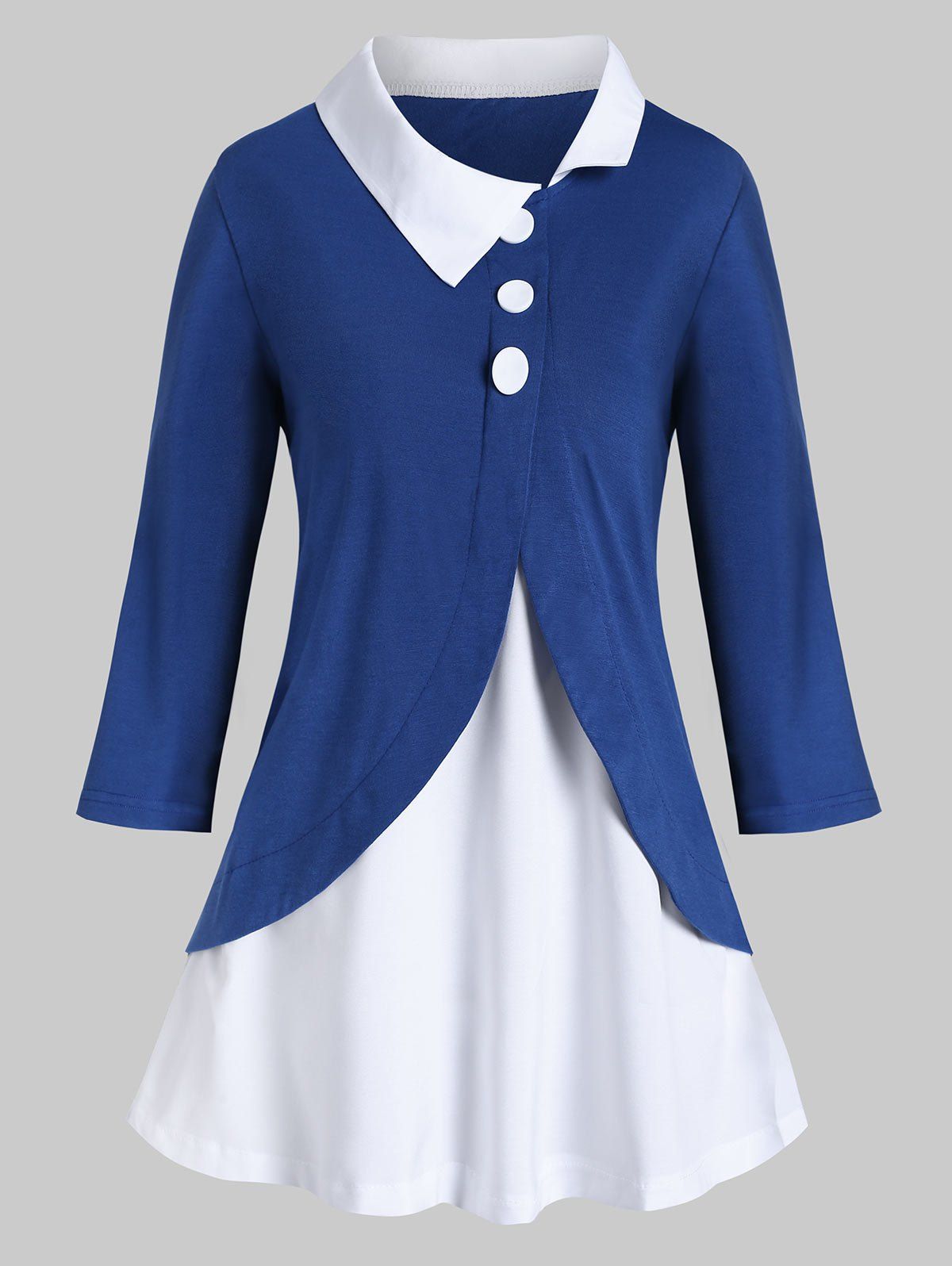

Flat Collar Buttoned 2fer Top, Silk blue