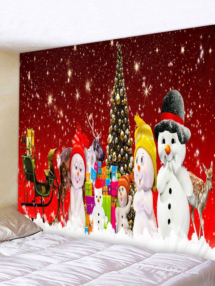 

Christmas Tree Snowman Family Print Tapestry Wall Hanging Art Decoration, Multi