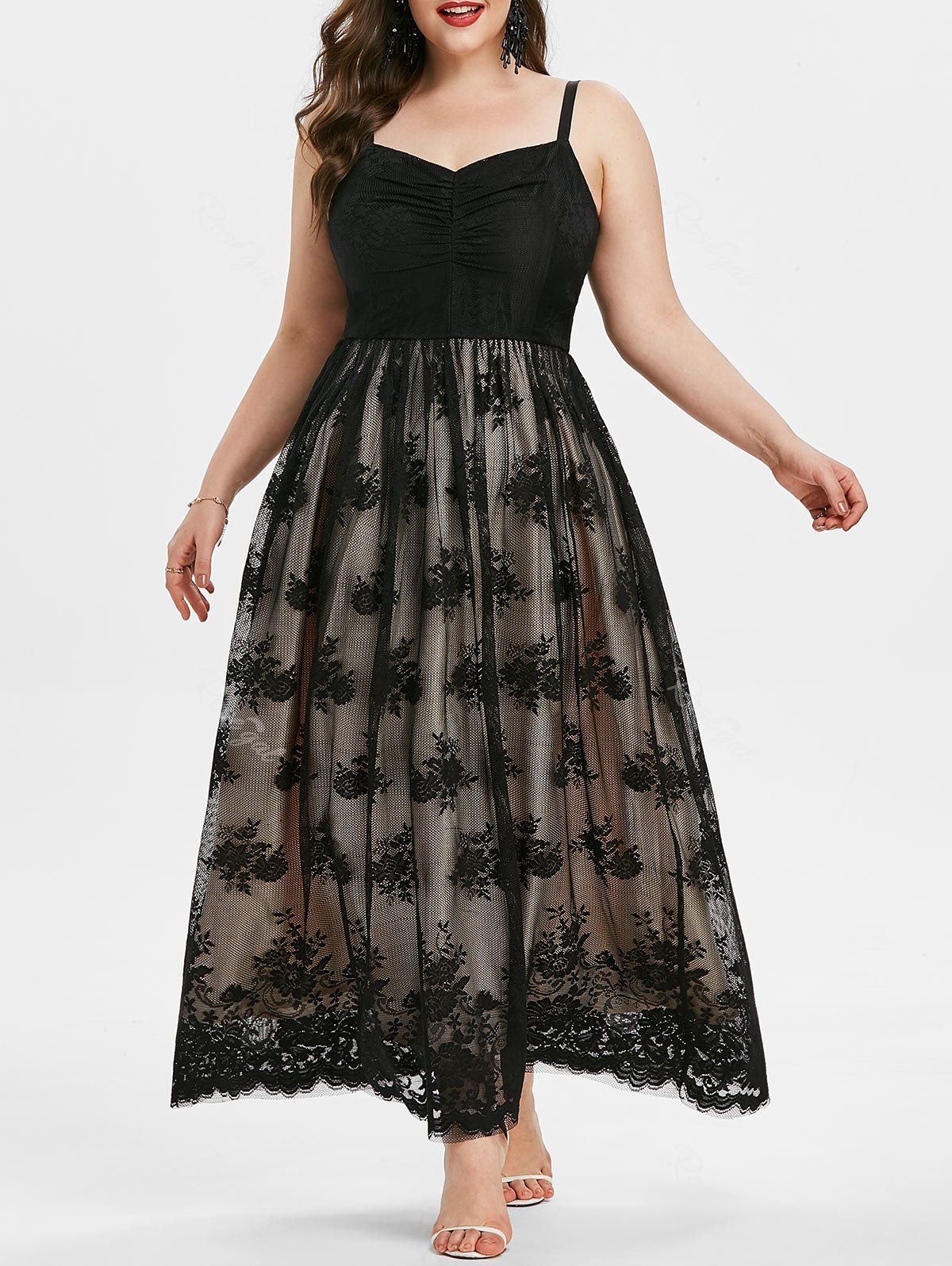 

Plus Size Floral Lace Maxi Cocktail Party Dress, Black