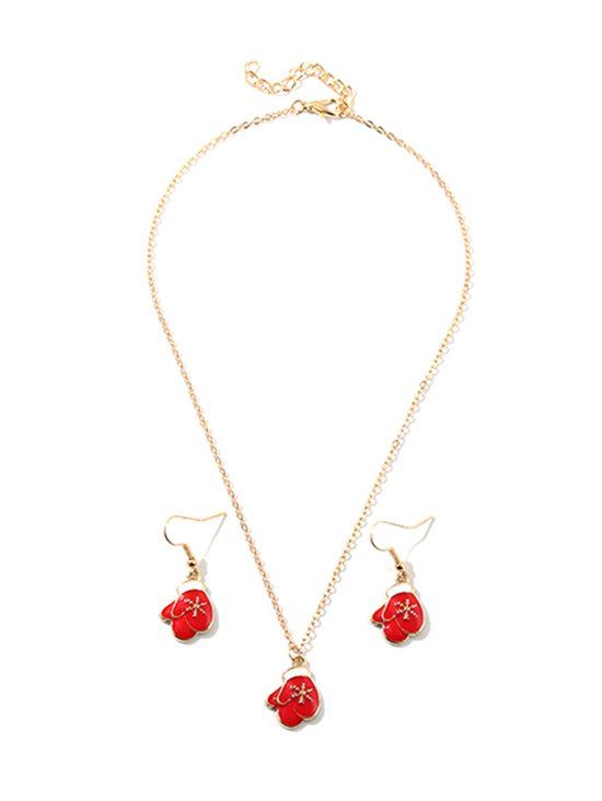 

Cartoon Christmas Gloves Pendant Earrings Necklace Set, Red