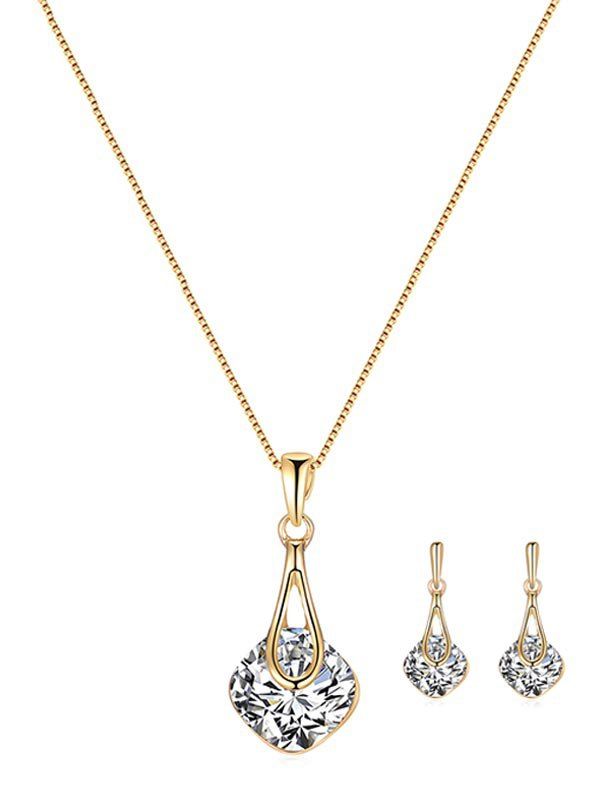 

Geometric Hollow Rhinestone Wedding Jewelry Set, Gold